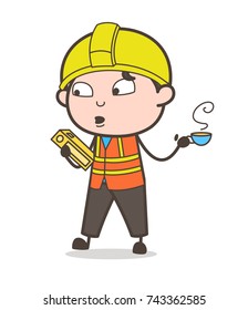 Book Reading in Break Time - Cute Cartoon Male Engineer Illustration