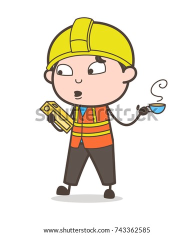 Book Reading in Break Time - Cute Cartoon Male Engineer Illustration