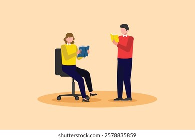 Book reading concept. Colored flat vector illustration isolated.