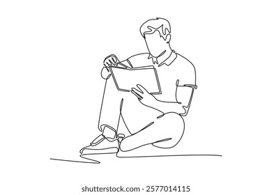 Book reading concept. Single line draw design vector graphic illustration.	