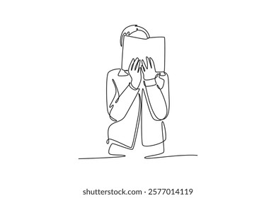 Book reading concept. Single line draw design vector graphic illustration.	
