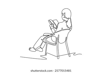 Book reading concept. Single line draw design vector graphic illustration.