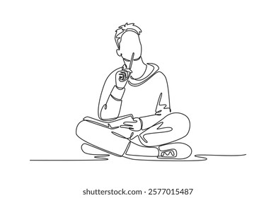 Book reading concept. Single line draw design vector graphic illustration.