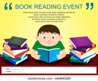Book Reading Event Advertising Poster, Illustration of Man Reading a Book
