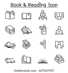 Book & Reading icons set in thin lines tyle