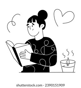 Book reading illustration in hand drawn style 