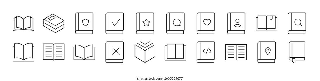 Book and Reading Outline Image Collection. Editable Stroke. Perfect for Infographics, Articles, Books, Flyers, Banners