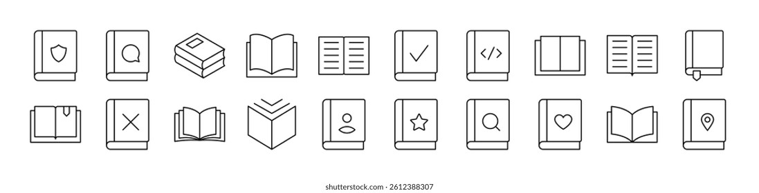 Book and Reading Outline Sign Collection. Editable Stroke. Perfect for Infographics, Articles, Books, Flyers, Banners