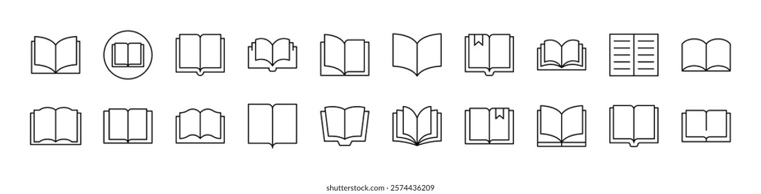 Book as Reading Outline Simple Linear Image Collection. Editable Stroke. Suitable for Web Sites, Books, Cards, Apps