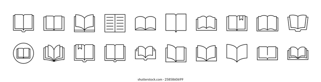 Book as Reading Pack of Thin Icons. Editable Stroke. Suitable for Web Sites, Books, Cards, Apps 