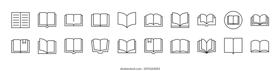 Book as Reading Related Line Icons for Web Sites, Books, Cards, Apps. Editable Stroke. Suitable for Web Sites, Books, Cards, Apps