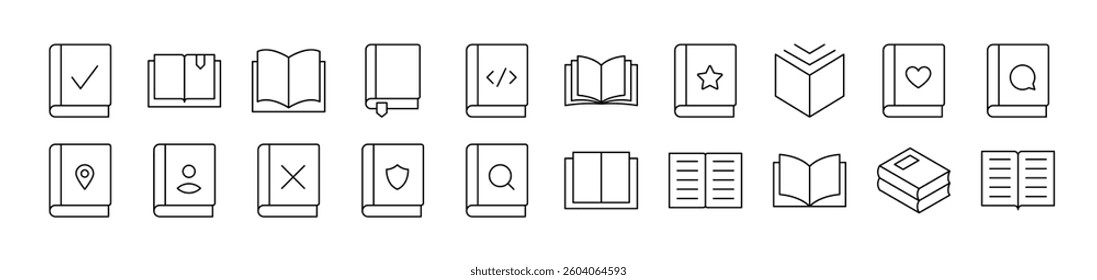 Book and Reading Simple Icon Collection. Editable Stroke. Perfect for Infographics, Articles, Books, Flyers, Banners
