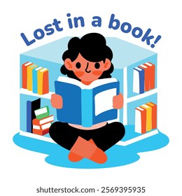 Book reading sticker of a character in flat style 