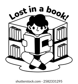 Book reading sticker of a character in glyph style 