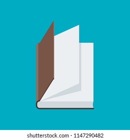 Book for reading and studying at school, university. Flat vector cartoon illustration. Objects isolated on blue background.