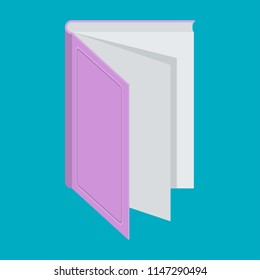 Book for reading and studying at school, university. Flat vector cartoon illustration. Objects isolated on blue background.