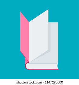 Book for reading and studying at school, university. Flat vector cartoon illustration. Objects isolated on blue background.