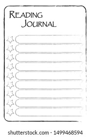 Book reading tracker blank decorated with frames and stars. Grunge sketch lines. Printable page for task organization, planning, scrapbooking. Bullet journal template. Personal goals.