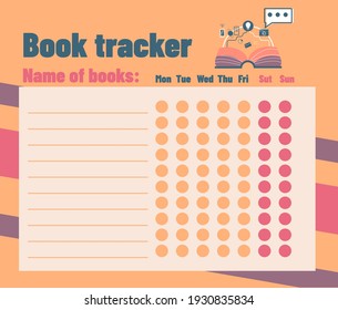 Book reading tracker. Book tracker. Organization template. Vector illustration.