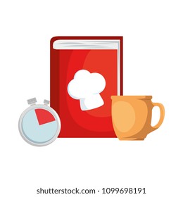 book recipes with coffee cup and chronometer
