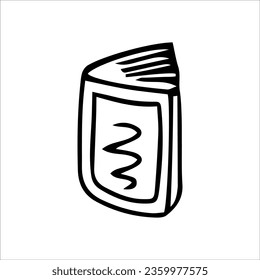 A book with recipes. Vector black and white hand-drawn illustration. Silhouette, icon, logo, sketch, template, doodles.