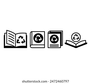 Vector de iconos de reciclaje de libro diseño simple blanco negro ilustración colecciones Conjuntos