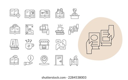 Book related icons suitable for a book festival or store, library and university