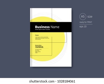 A book or report cover layout with black and yellow shape in the background. Vector business graphic.
