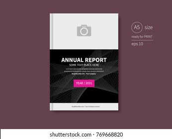 A book or report cover layout with net pattern and place for photo in the top of brochure. Elegant presentation template. Business graphic.
