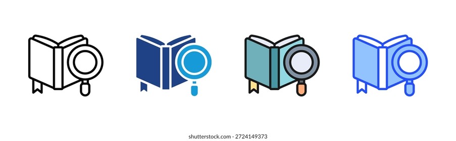 Conjunto de iconos de investigación de libros colección de estilos múltiples
