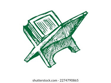 A book rest called rehal or tawla hand sketch that holds the Islamic Quran, Hinduism Ramayana or Sikhism's  Japji Sahib books. Editable Clip Art. 