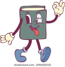 Book retro groovy mascot character