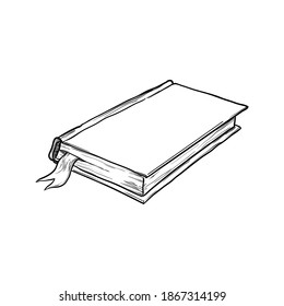 Book with ribbon bookmark isolated on white background. Hand-drawn vector illustration.