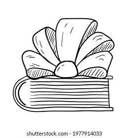 Book With Ribbon Bow Icon. Hand Drawn Sketch Design. Vector Illustration.