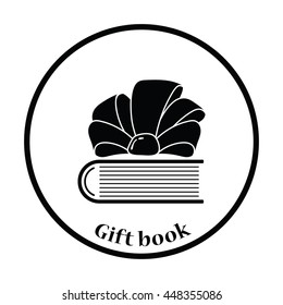 Book with ribbon bow icon. Thin circle design. Vector illustration.