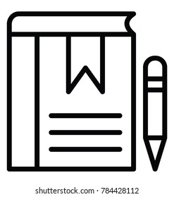 A book with ribbon mark and pencil, concept of education line icon