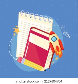 book and rocket of back to school