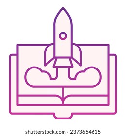Icono plano del libro y del cohete. Iconos violetas imaginativos en un estilo plano de moda. Diseño del estilo de gradiente del cohete educativo, diseñado para web y aplicación. Eps 10