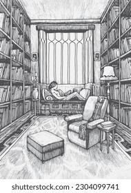 Book Room in cozy library corner for relaxing reading