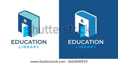 Book Room Logo with Opening Door for Library, Education, School, Learning, Course Illustration Design Vector Template. Education House Welcome for Students, Training, Library.