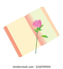 Libro y rosa, ilustración vectorial, fondo blanco