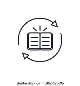 Book and rotation arrows. Additional Information. Find Out More. Vector linear icon isolated on white background.