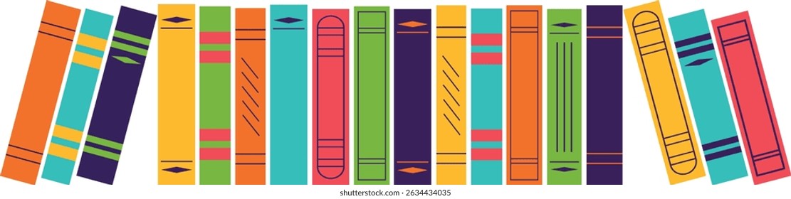 Book row. Design element for libraries, schools, universities, educational courses. Isolated vector illustration on transparent background.