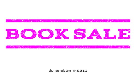 Book Sale watermark stamp. Text caption between horizontal parallel lines with grunge design style. Rubber seal stamp with dirty texture. Vector magenta color ink imprint on a white background.