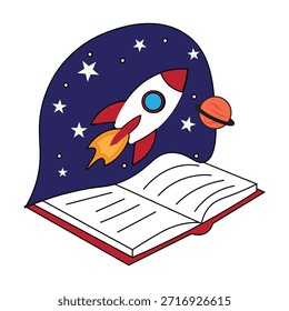 Libro con Sapce Story Vector en la nube Libro de ciencia Vector
