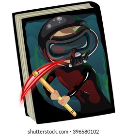 Book with scary stories about divers. Fiction. Vector illustration.
