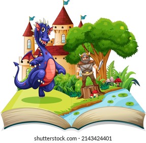 Book Scene Knight Dragon Fighting Illustration Stock Vector (Royalty ...