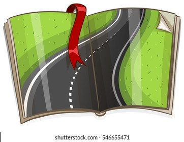 Book with scene of the road illustration
