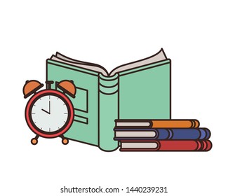 book of school with alarm clock icon