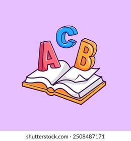 Escuela de libros con ilustración de ícono de Vector de dibujos animados de alfabeto. Concepto de icono de objeto de Educación Vector de Premium aislado. Estilo plano de la historieta